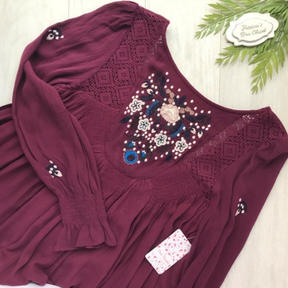 FREE PEOPLE Mohave Embroidered Boho Mini Dress NWT - Picture 2 of 8